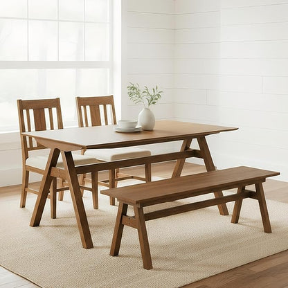 LukeAlon Solid Wood Dining Table 4-6-Seater 59" Large Farmhouse Kitchen Table, Heavy Duty Rustic Style, Natural Wood Dining Room Table for Home, Easy Assembly, Walnut