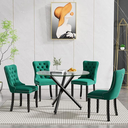 Glass Dining Table,36'' Round Dining Kitchen Table,Modern X-Design Dining Room Table with Black Metal Base for Dining Room