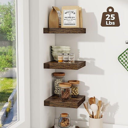 Fun Memories Square Floating Shelves for Wall, 9.3" W x 9.3" D x 1.4" H, Shelves for Wall with Invisible Brackets, Small Wood Storage Shelves for Kitchen, Living Room, Bedroom, Set of 3(Rustic Brown)