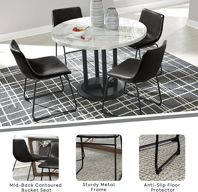 LEMBERI Faux Leather Dining Chairs Set of 4, 18 Inch Modern Kitchen & Dining Room Upholstered Chairs with Backrest and Metal Legs (Black)