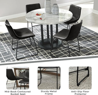 LEMBERI Faux Leather Dining Chairs Set of 4, 18 Inch Modern Kitchen & Dining Room Upholstered Chairs with Backrest and Metal Legs (Black)