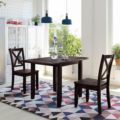 Merax Compact Dining Set for 2 Small Folding Kitchen Table with 2 Chairs Wood Dining Room Table Set for 2 with Foldable Table with Drop Leaf and High Back Chairs