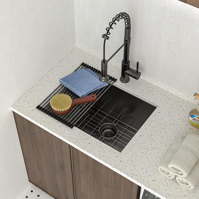 Lordear 24 Laundry Sink Stainless Steel 24" x 19" x 12" Undermount Sink Single Bowl 16 Gauge Stainless Steel Deep Laundry Room Utility Sinks Handmade Under Counter Basin