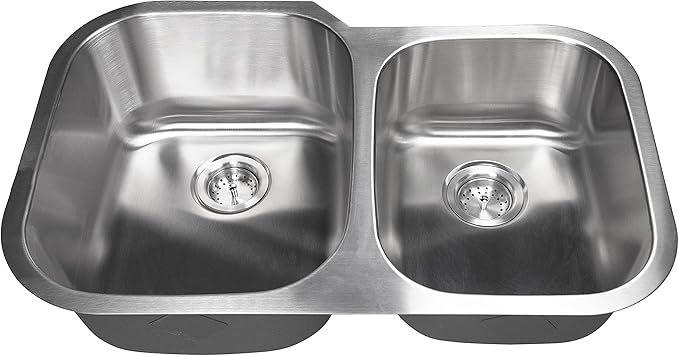 MSI 31 inch Undermount 60/40 Double Bowl 18 Gauge Stainless Steel Kitchen Sink and Strainer
