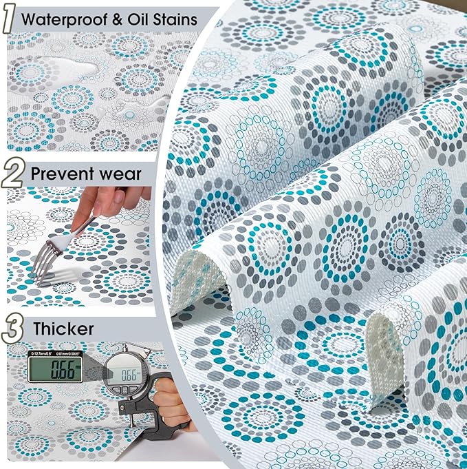 Drawer and Shelf Liner, Non-Slip Kitchen Cabinet Liners Non-Adhesive Thick Strong Grip Waterproof Washable Mats Protect Dresser Shelves Cupboard Bathroom Cabinets, Spiral, 18 in X 20 FT