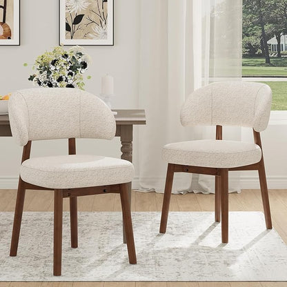 MALOL Wooden Dining Chairs Set of 2, Modern Upholstered Dining Room Chair, Fabric Kitchen Side Chairs with Curved Open Back for Living Room/Restaurant/Cafe, Beige