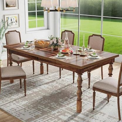 Farmhouse Dining Table, 62" Rectangular Wood Kitchen Table with Turned Legs, Rustic Farmhouse Dining Room Table for 4-6 People, for Dining Room, Kitchen and Living Room