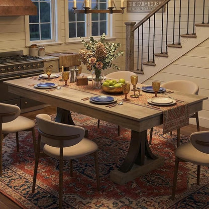 Garvee 71-Inch Wooden Dining Table with 2 Drawers, Rectangular Dining Table w/Large Tabletop & Double Pedestal, Large Kitchen Table for 6-8 with Sturdy Frame, for Dining Room, Kitchen, Rustic Gray