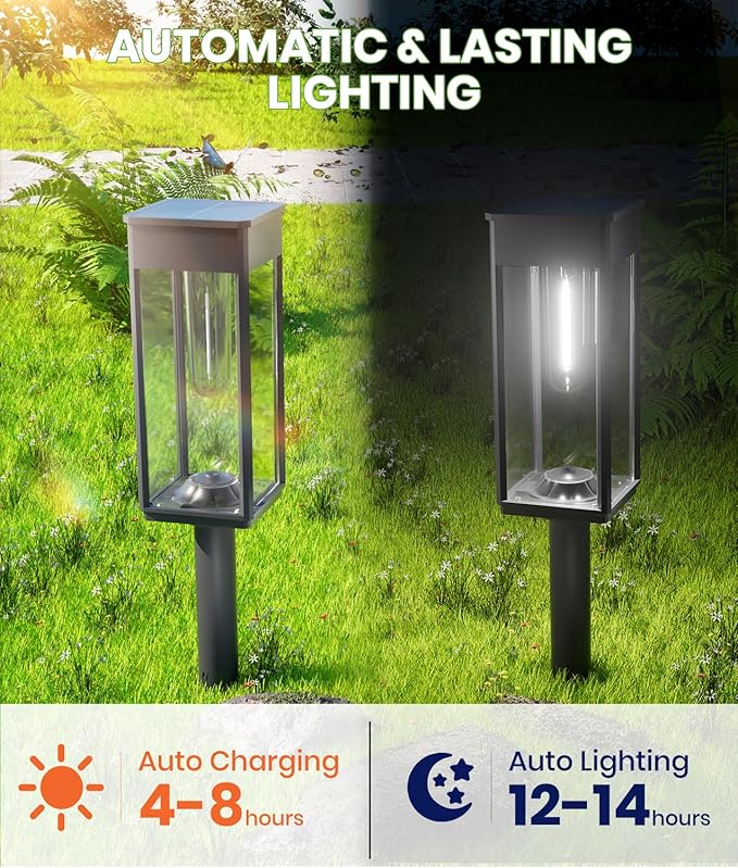 BITPOTT Solar Pathway Lights Outdoor,Bright Solar Lights for Outside, Waterproof Auto On/Off Garden Lights Solar Powered Landscape Lights for Yard Walkway Driveway Lawn (Cool White, 2 Pack)