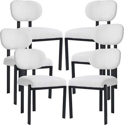 Set of 6 Modern Boucle Dining Chairs, Mid-Century Upholstered Chairs with Black Metal Legs, Ideal for Dining Room, Kitchen Island, Living Room, Bedroom, Home Office, Beige