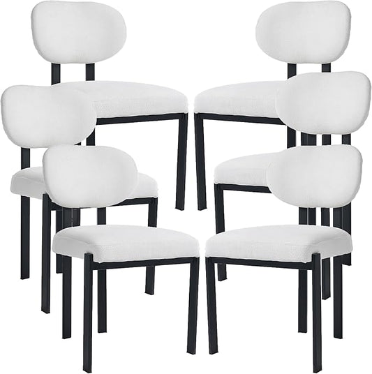 Set of 6 Modern Boucle Dining Chairs, Mid-Century Upholstered Chairs with Black Metal Legs, Ideal for Dining Room, Kitchen Island, Living Room, Bedroom, Home Office, Beige