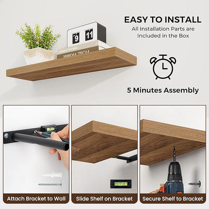 Dreamland 55 Inches Floating Shelves for Wall, 9.8" Deep Long Floating Shelves Set of 2, Large Display & Storage Shelf, Wall Shelf for Bathroom Bedroom Living Room Kitchen Office, Walnut