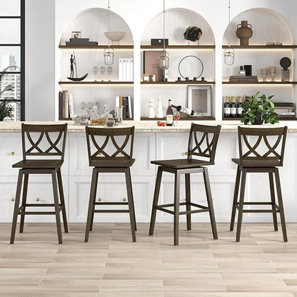Giantex 29" Bar Stools Set of 2, Swivel Wooden Bar Chairs with Rubber Wood Frame, Footrest & Ergonomic Backrest, Bar Height Barstools for Kitchen Island, Restaurant & Pub, Dark Grey