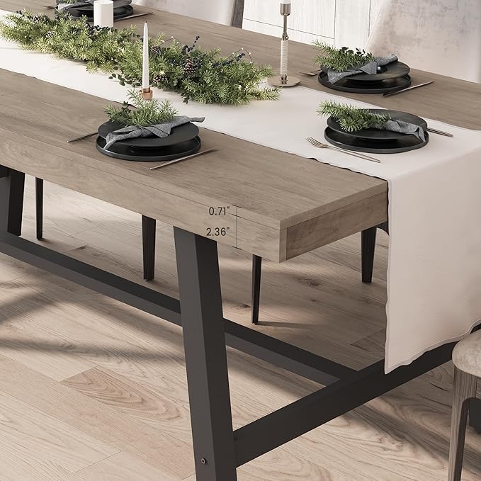GarveeHome 63 Inch Apartment Kitchen Table for 4-6 People, Industrial Rectangular Table for Dining Room, Heavy Duty Metal Frame, Rustic Grey, Multipurpose Work Table