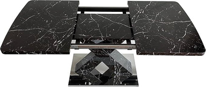 Modern Extended Marble Dining Table for 4-8, Rectangle Kitchen Dining Room Table with Black Marble Top & X-Shape Legs (Black11)