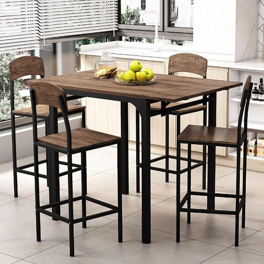 Wycian Seat Chair, Brown Island Table for Kitchen 5PCS Metal Living Room Bedroom Dining Rooms Garden