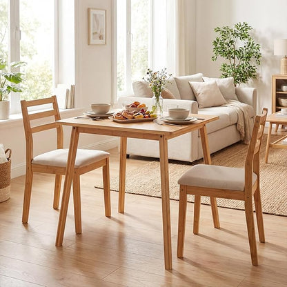 Giantex 27.5-Inches Bamboo Dining Table for 2-4, Square Dinner Tables with Non-Slip Foot Pads, Farmhouse Small Kitchen Table for Dining Room, Living Room, Dinette, Apartment (Square)