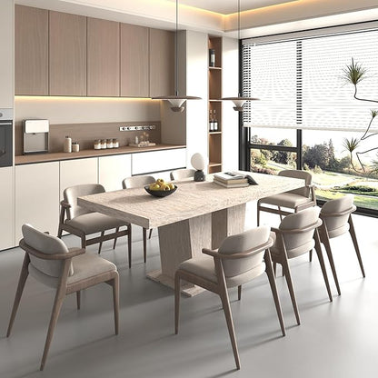 78.74" Extendable Dining Table for 6 8 10 Person, Modern Travertine Expandable Kitchen Table with Dual Column Pedestal Base, Large Rectangle Wooden Expanding Table for Kitchen Dining Conference Room