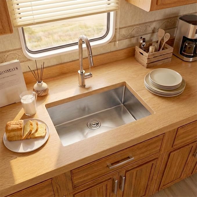 RV Kitchen Sink 25 X 15 inch,Undermount Kitchen Sink with 7 inch Depth,Stainless Steel Kitchen Sinks for RV,Outdoor Caming Van Sink