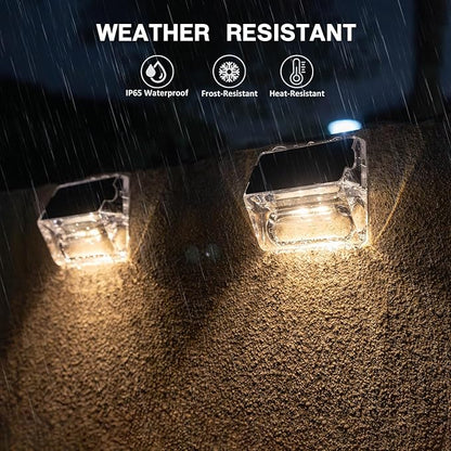 Qualdout Solar Outdoor Lights, 12 Pack Solar Fence Lights, Deck Lights Waterproof Solar Powered Outside Lighting for Step Railing Wall Pool Stair Yard Garden Patio Pool Decorations (Warm White)