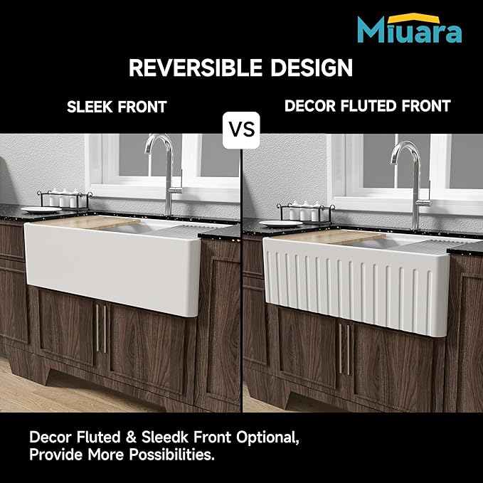 Miuara White Farmhouse Workstation Sink 31 Inch - Fireclay Apron Front Kitchen Sink Reversible 31"x18"x10", Farm House Style, Heavy Duty Deep Single Bowl, Undermount Installation, for Kitchen