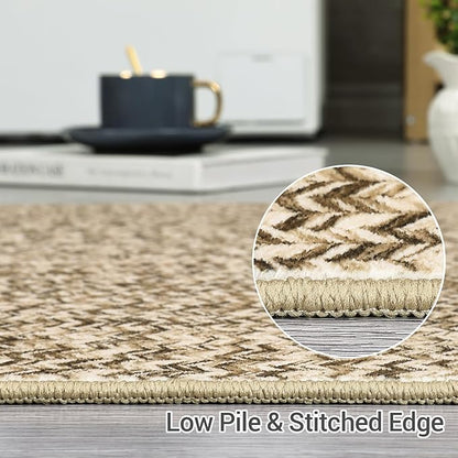 Printed Washable 3x5 Rug Modern Non Slip Entryway Rug Small Living Room Rug Braided Soft Throw Rugs Low Pile Stain Resistant Carpet for Office Bedroom Nursery Dining Room 3'x5' Beige/Grey