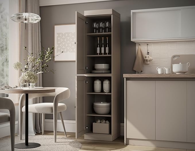 Palace Imports Solid Wood Kitchen Pantry - Narrow Storage Cabinet - Shaker Doors, Adjustable Shelves, Beige, 16.5" Wide x 71.5" Tall, 100% Eco-Friendly Wood, Modular Pantry Cabinet Systems
