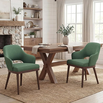 MALOL Wooden Dining Chairs Set of 2, Modern Fabric Upholstered Dining Room Chair, Kitchen Side Chairs, Farmhouse Dinner Chair with Open Back for Kitchen, Green