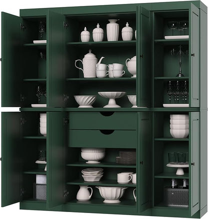 Palace Imports Solid Wood Storage Cabinet - 71.5" Tall, 65" Wide Freestanding Kitchen Pantry with 2-Drawer Kit & Adjustable Shelves – Green, Renewable Eco-Friendly 100% Wood, Made in Brazil