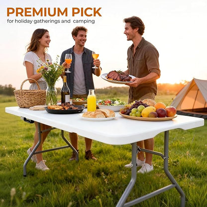 5ft Folding Table Heavy Duty 350 LBS Capacity Foldable Table with 18% Thicker HDPE Waterproof Top & Reinforced Steel Frame, Portable Fold-in-Half Table for Outdoor Indoor Party Wedding Camping