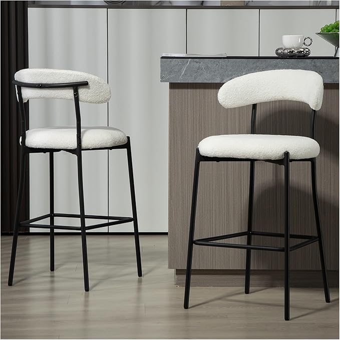 26'' Counter Height bar stools Teddy Fabric Cover Kitchen Island Counter Stool with Black Powder Coating Base and footrest