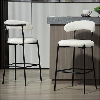 26'' Counter Height bar stools Teddy Fabric Cover Kitchen Island Counter Stool with Black Powder Coating Base and footrest