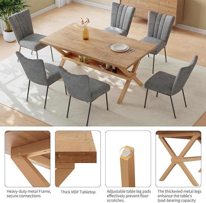 HIPIHOM 63 Inch MDF Kitchen Table for 4 with Dining Chairs, Kitchen Tables with Durable Metal Legs and Scratch-Resistant Top
