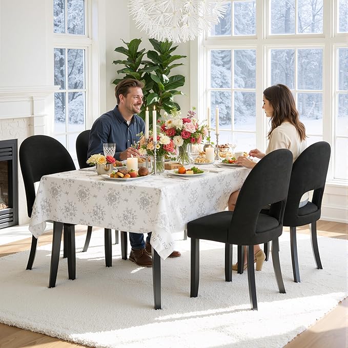 Wooden Dining Chairs Set of 8, Modern Farmhouse Upholstered Kitchen Side Chairs, Dining Room Chairs with Linen Fabric & Open Backrest, Rubberwood Legs, Black
