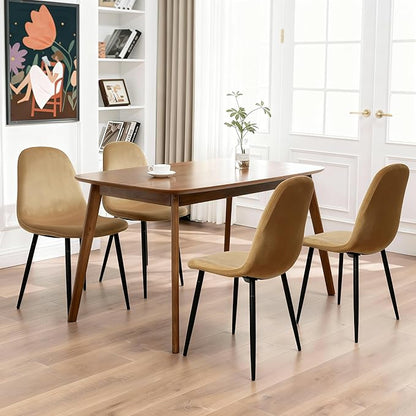 CangLong Set of 2 Velvet Dining Chairs with Metal Legs, Accent Chairs for Living Room & Bedroom, Modern Side Chairs for Kitchen/Restaurant, Earthy Yellow