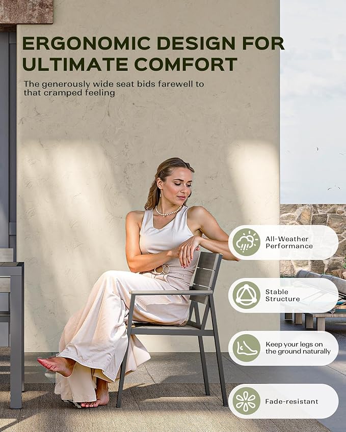 Vexwalx 7-Piece Outdoor Dining Set, Aluminum Dining Table Set for 6, Patio Table and Chairs Set with Umbrella Hole, All Weather HDPS Outdoor Table and Chairs for 6 (Gray)