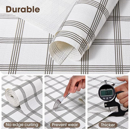 Drawer and Shelf Liner, Non-Slip Kitchen Cabinet Liners Non-Adhesive Thick Strong Grip Waterproof Washable Mats Protect Dresser Shelves Cupboard Bathroom Cabinets, White Stripes, 12 in X 10 FT