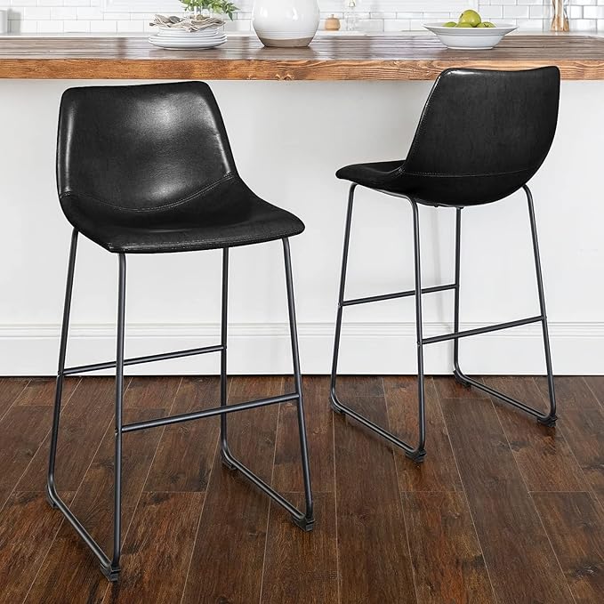 LEMBERI 30 inch Bar Stools Set of 2, Modern Counter Height Bar Stools, Faux Leather Barstool with Back and Metal Leg, Armless Bar Chairs for Kitchen Island (Black, 2pcs 30")