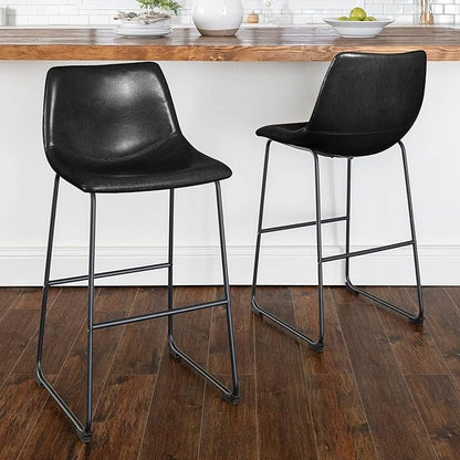LEMBERI 30 inch Bar Stools Set of 2, Modern Counter Height Bar Stools, Faux Leather Barstool with Back and Metal Leg, Armless Bar Chairs for Kitchen Island (Black, 2pcs 30")