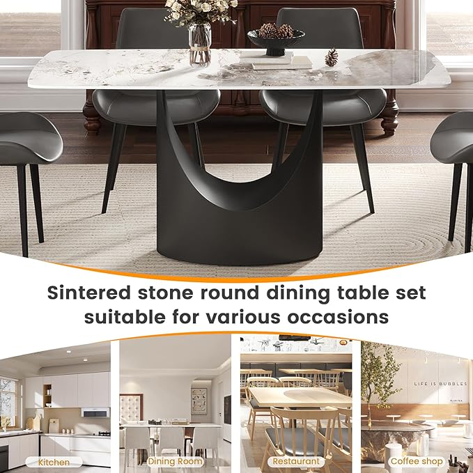 Large Sintered Stone Dining Table 63 Inch, Minimalist Rectangle Kitchen Table with Durable 12mm Top, Anti-Scratch Metal Base, Multifunctional Conference Desk for Dining Room