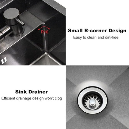 RV Sink, 17.32×14.17×7.87 Inch Black Bar Sink, Portable Small Single Bowl Multifunctional Kitchen Sink with Faucet and Stainless Steel Cover Plate
