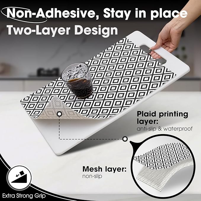 Drawer and Shelf Liner, Non-Slip Kitchen Cabinet Liners Non-Adhesive Thick Strong Grip Waterproof Washable Mats Protect Dresser Shelves Cupboard Bathroom Cabinets, Buffalo Plaid, 12 in X 10 FT