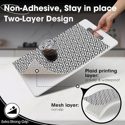 Drawer and Shelf Liner, Non-Slip Kitchen Cabinet Liners Non-Adhesive Thick Strong Grip Waterproof Washable Mats Protect Dresser Shelves Cupboard Bathroom Cabinets, Black & White, 12 in X 10 FT