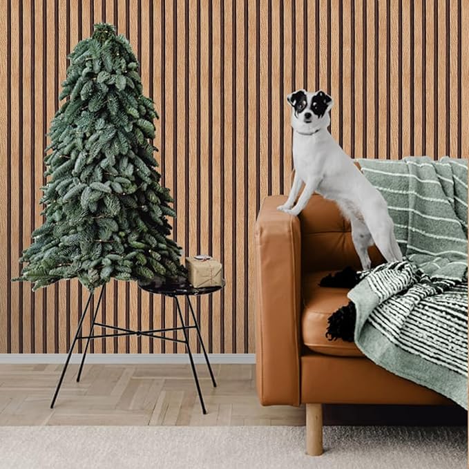 Yun-aeon Natural Wood Peel and Stick Wallpaper Wood Slats - 17.3"x 300" Tan Self-Adhesive Waterproof Vinyl Removable Wall Paper for Wall Decor Bedroom