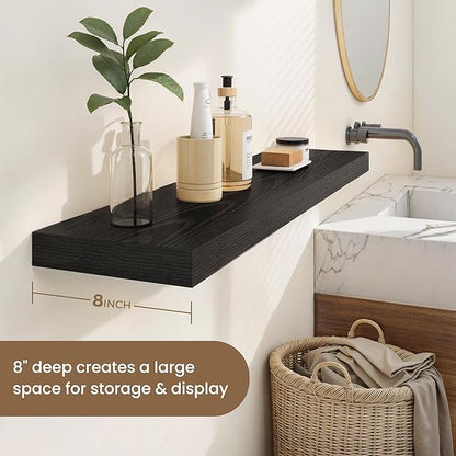 Dreamland 48 Inches Floating Shelves for Wall, 8" Deep Long Floating Shelves Set of 1, Large Display & Storage Shelf, Wall Shelf for Bathroom Bedroom Living Room Kitchen Office, Black