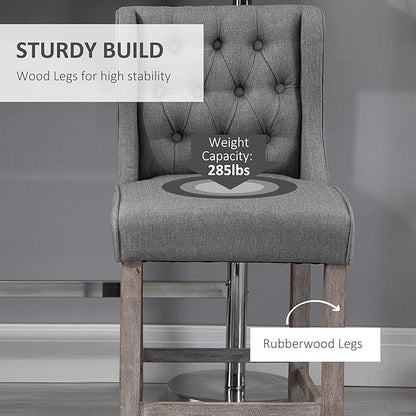 HOMCOM 26.25" Counter Height Bar Stools, Tufted Wingback Armless Upholstered Dining Chair with Rubber Wood Legs, Set of 2, Gray