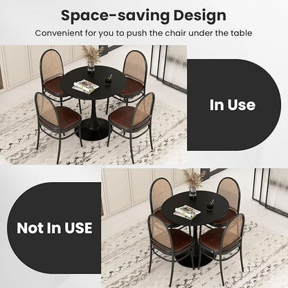 Byroce White Round Dining Table, Glossy Tulip Kitchen Table for 2-4, 32 Inch Coffee Side Table w/Sturdy Metal Pedestal Base, Modern Leisure Table for Small Space, Living Room, Office & Patio (Black)