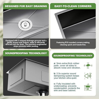 30-inch Single Bowl Workstation Kitchen Sink, Drop-in/Top-Mount Stainless Steel with Nano Coating & Basket Strainer, 30"x18"
