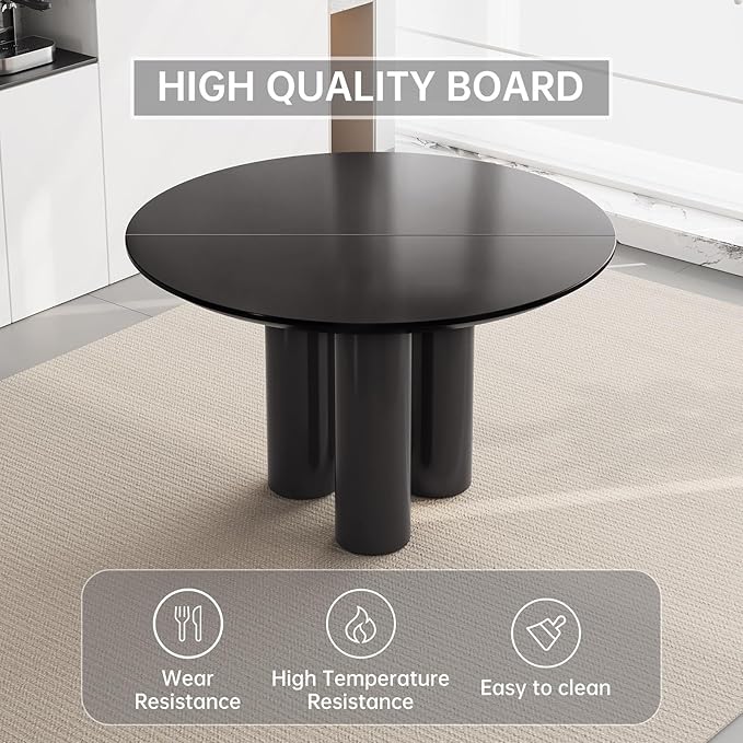 Guyii 46.06" Black Dining Table, Modern Round Kitchen Table, Indoor End Table for Kitchen, Bar, Living Room, Small Space, Easy Assembly, Table Only