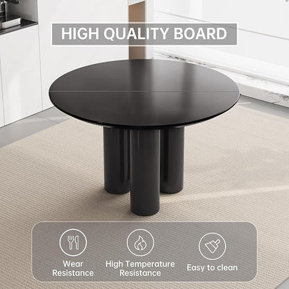 Guyii 46.06" Black Dining Table, Modern Round Kitchen Table, Indoor End Table for Kitchen, Bar, Living Room, Small Space, Easy Assembly, Table Only